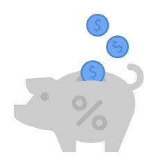 Bank, interest, money, piggy, rates two color blue and gray icon on white background