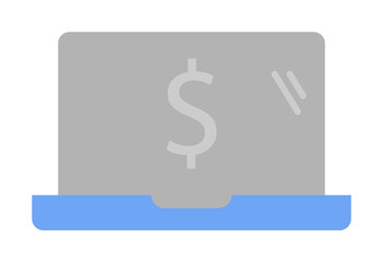 Laptop, money, online payment, purchase two color blue and gray icon on white background