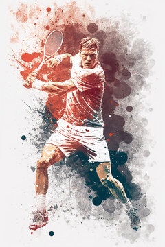 Grunge illustration of a Tennis player smashing the ball - Ai generative