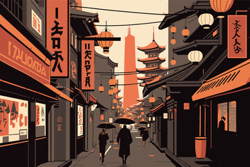Japanese street flat illustration, 2d vector illustration, EPS 10.