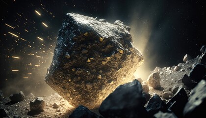 3D render meteorite, exploring space: An Image of a Fast-Moving Asteroid, cinematic light, AI