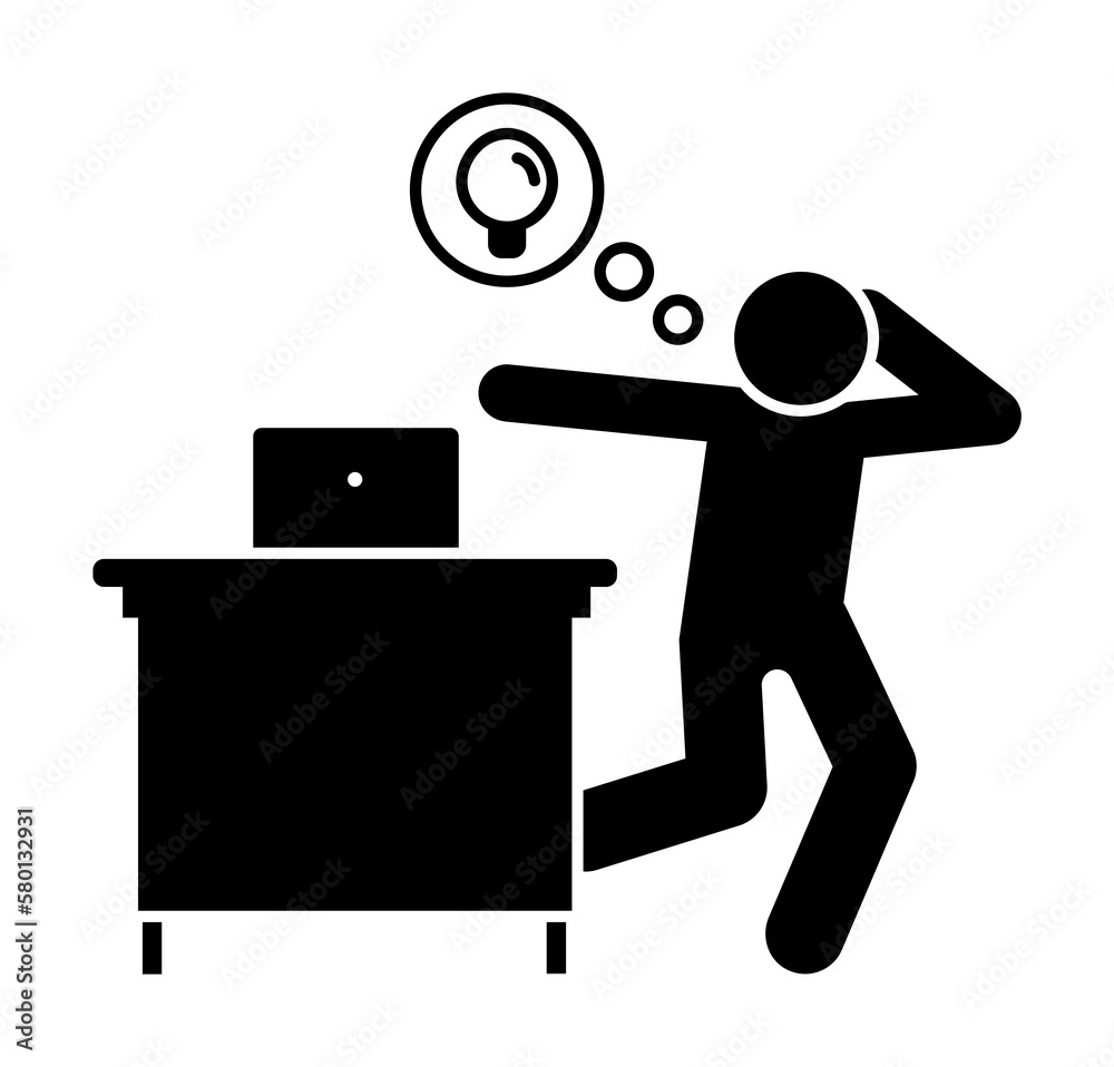 Poster man have idea in work place icon. simple pictogram of human with idea icons for ui and ux, website o
