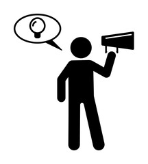 Man with megaphone say new idea icon. Simple pictogram of human with idea icons for ui and ux, website or mobile application on white background