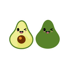 Frisky avocado with kawaii emoji. Flat design vector illustration of avocado on white background