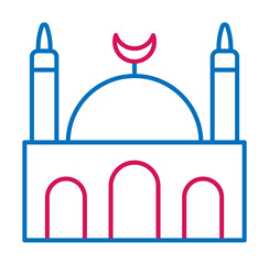 Islam, mosque 2 colored line icon. Simple blue and red element illustration. Islam mosque concept outline symbol design from Islam set on white background