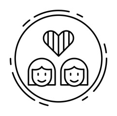 Lesbian, lgbt icon. Simple line, outline sexual minoritie icons in circle for ui and ux, website or mobile application on white background