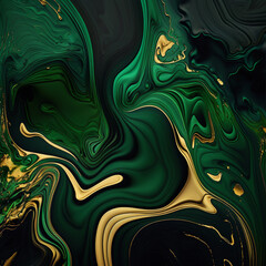 Green and gold marble background. Ai Image