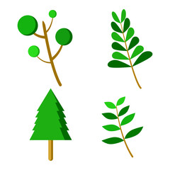 Spruce tree with green leaf elements in flat vector illustration design