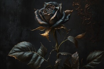Vintage Classic painting  black rose bouquet on dark background.Generative AI.