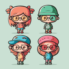 Four cute cartoon characters in vector
