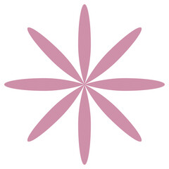Flower, pink color flat style simple eight petals floral object design. Vector illustration clip art isolated on white background.