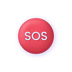 3D SOS Emergency icon. Emergency alarm. SOS help service.