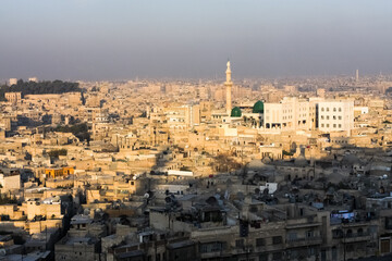 Fototapeta na wymiar Aleppo city, view from the citadel. Aleppo before the war December 4, 2010
