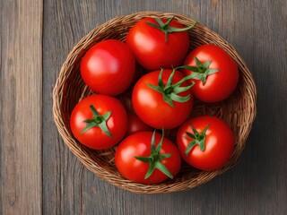 Fresh red tomatoes in a basket. Generative AI