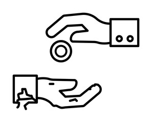 Charity, hand, money icon. Simple line, outline religion icons for ui and ux, website or mobile application on white background