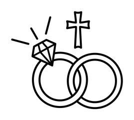 Wedding rings, Christianity icon. Simple line, outline religion icons for ui and ux, website or mobile application on white background