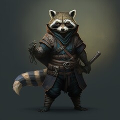 Illustration of raccoon ninja, martial arts fighter. Generative AI - obrazy, fototapety, plakaty
