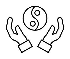 Ying yang, hands hold icon. Simple line, outline religion icons for ui and ux, website or mobile application on white background
