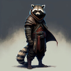 Illustration of raccoon ninja, martial arts fighter. Generative AI