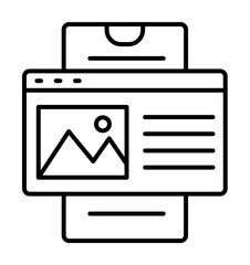 Smartphone website icon. Simple line, outline of phone application icons for ui and ux, website or mobile application on white background