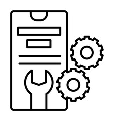 Smartphone configuration gear icon. Simple line, outline of phone application icons for ui and ux, website or mobile application on white background