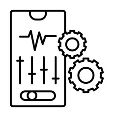 Smartphone sound setting gear icon. Simple line, outline of phone application icons for ui and ux, website or mobile application on white background