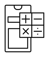 Smartphone calculator icon. Simple line, outline of phone application icons for ui and ux, website or mobile application on white background