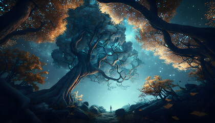 Enchanting Forest At Night - Created with Generative Ai, Edited by Masterful Nature