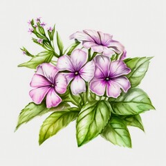 Watercolor illustration of light purple phloxes flowers. Generative AI art.