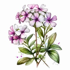Fototapeta na wymiar Watercolor illustration of light purple phloxes flowers. Generative AI art.