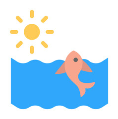 Fish, sun, ocean icon. Simple color elements of saving marine icons for ui and ux, website or mobile application on white background