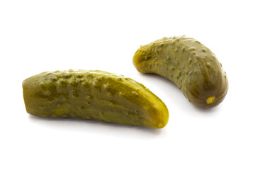 Pickled cucumbers on a white background isolated with shadow