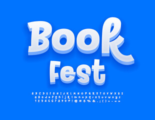 Vector creative Sign Book Fair. Funny White 3D Font. Artistic set of Alphabet Letters and Numbers