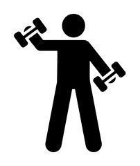 Dumbbell exercise training weight with arrow pictogram on white background