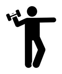 Dumbbell sport gym training with arrow pictogram on white background