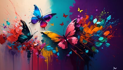 Obraz na płótnie Canvas Abstract painting of butterflies, generated using Ai