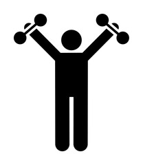 Dumbbell gym muscle exercise with arrow pictogram on white background