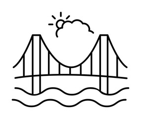Bridge over the strait line icon, outline sign, linear style pictogram isolated on white. Symbol, logo illustration. Editable stroke. Pixel perfect graphics graphics