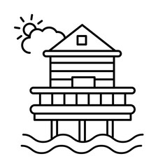 Fototapeta premium House on the pond line icon, outline sign, linear style pictogram isolated on white. Symbol, logo illustration. Editable stroke. Pixel perfect graphics graphics
