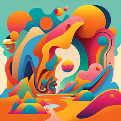Obraz premium Abstract futuristic contemporary modern cosmic design in cartoon style with spheres, stripes and lines.