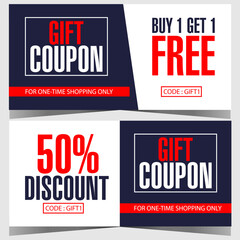 Gift coupon or discount voucher as birthday present for shopping or sale season promotion. Vector illustration of gift or discount coupon, tag, label with indication of price reduction percentage.