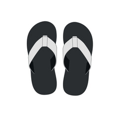 Vector drawing of a summer pair of flip-flops on a black sole with a light top. Template for a pair of sandals for the pool, beach, etc. Sketch of summer open slippers, vector.