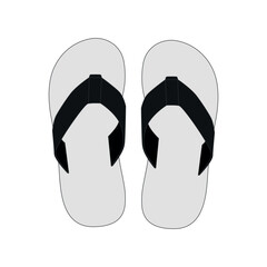 Vector drawing of flip flops. Pattern of a pair of sandals in black with a white sole. Sketch of summer open slippers for summer holidays, vector.