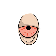 Red hand-drawn eyes. Problem of insomnia. Sleep disorder with capillaries and pupils. Comic drawing. Fatigue and stress. Conjunctivitis infection. Blood eyeballs. Sick illness look