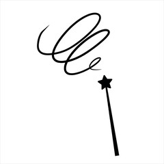 Magic wand with star. Wizard tool. Miracle symbols and Wizard stick.