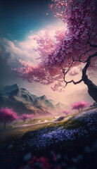 landscape with cherry blossoms 
