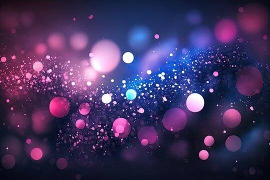 Pink abstract bokeh balls on a black and blue background. Generative ai