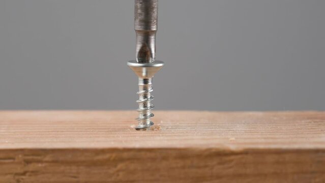 screwdriver and screw going in wood