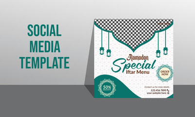 Special food menu restaurant ramadan kareem iftar for social media post design with an editable discount for Ramadan Kareem Event, and etc. Vector Illustration
