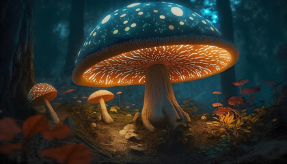 Fantasy Mushroom in mistry forest generative ai
